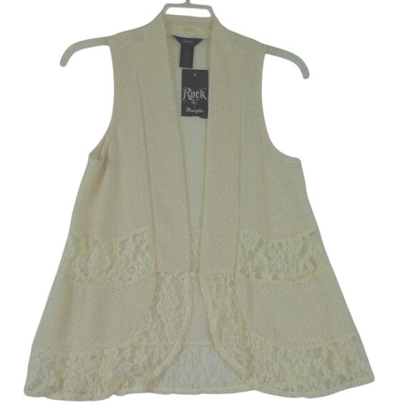 Wrangler Rock 47 Ivory Lace Vest Sleeveless Open Front Size M Western Boho - Picture 1 of 9